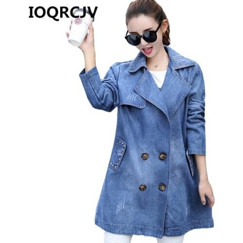 Women Denim Jacket 2019 Autumn New Korean Loose Long-sleeved Casual Female Windbreaker Double-breasted Jeans Coat Outerwear R480