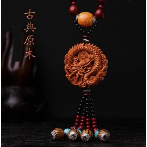 Fashion pendant boutique car pendant Double-sided dragon brand high-end mahogany car interior supplies car pendant