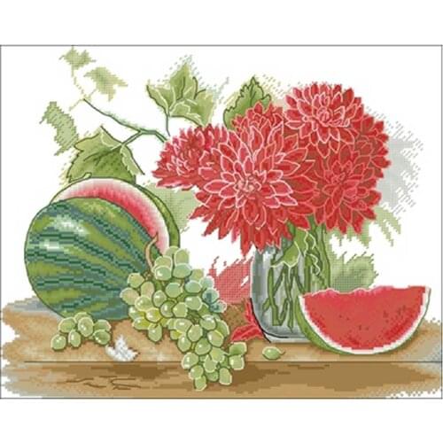 Watermelon grapes with vase patterns Counted Cross Stitch 11 14 18CT DIY Chinese Cross Stitch Kits Embroidery Needlework Sets