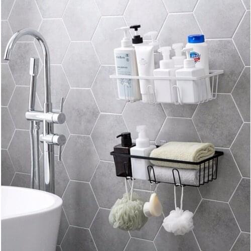 2021 Bathroom Shelf Shower Wall Mount Shampoo Storage Holder With Suction Cup No Drilling Kitchen Storage Bathroom Accessories