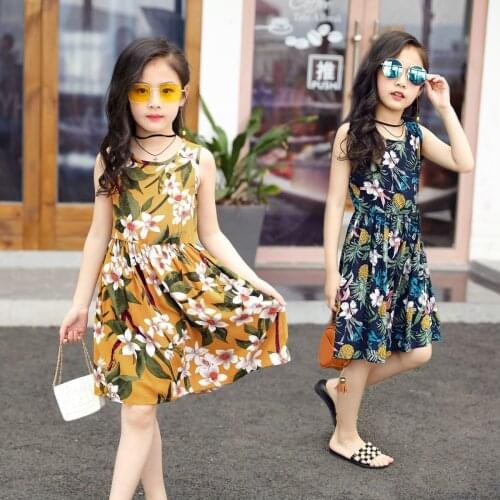 Easter Dress 2020 Summer Sleeveless Print Dress Age For 4 - 14 Yrs Big Girls Cotton Frock Backless Teenage Girls Beach Clothes