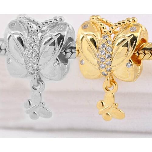 Original Shine Decorative Butterfly With Crystal Pendant Beads Fit 925 Sterling Silver Bead Charm Europe Bracelet DIY Jewelry