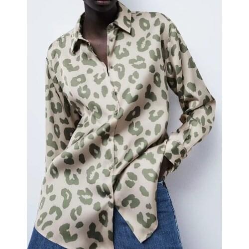 Casual loose shirt leopard print blouse top long sleeve baggy for women clothing