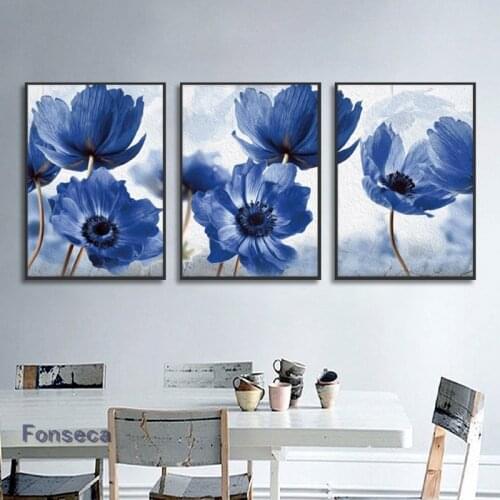Nordic Simple Blue Flowers Poster Decorative Canvas Paintings Wall Art Picture For Living Room Cuadros Home Decoration