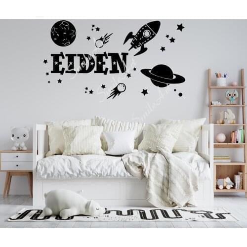 Drop Shipping Custom name Rocket spaceship Wall Sticker Wall Art Decal For Kids Rooms Decoration Accessories Murals