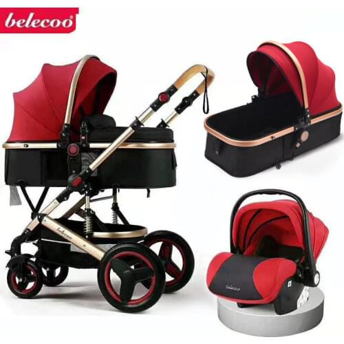 Luxurious Baby Stroller 3 in 1 Portable Travel Carriage Folding Prams Aluminum Frame High Landscape Car for Newborn Buggy
