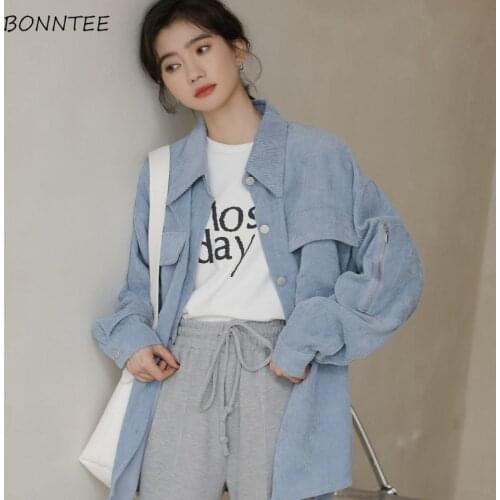 Shirts Women Casual Pockets Loose Solid Korean All-match Single-breasted Streetwear Vintage Fashion Classic Harajuku Ins Tops