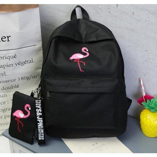 4 Colros Women Cute Flamingo Embroidery Backpack for Teenage Girls Laptop School Bags Kawaii Mochila 10pcs/lot Wholesales