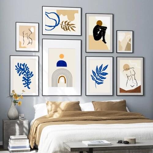 Nordic Abstract Beige Blue Botany Nude Lady Line Canvas Painting Wall Art Print Poster Picture Living Room Home Decor No Frame