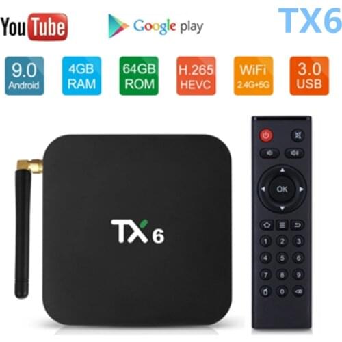 Tanix caixa de tv smart tx6, android 9.0,4gb 64gb 5.8g wifi allwinner h6 quad core usb 3.0 bt4.2 4k media google player youtube