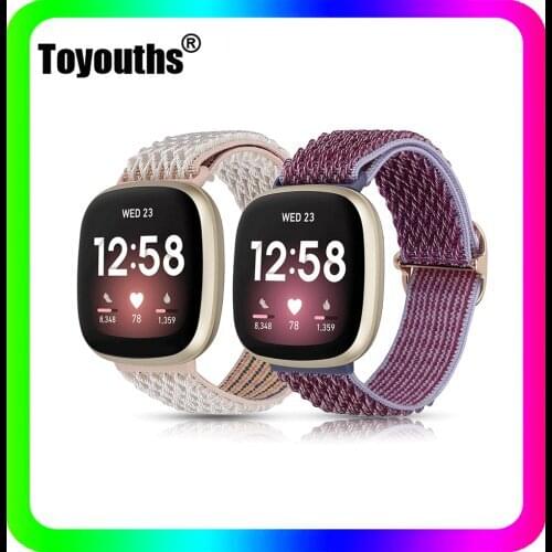 Toyouths Adjustable Elastic Nylon Solo Loop Strap for Fitbit Versa 3 Band Scrunchie Sport Watch Strap for Fitbit Sense 2Pcs/Set