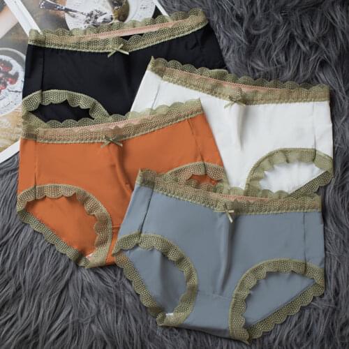 3/4pcs Cute Lace Underwear Women Solid Color Seamless Underpants Cotton Panties Middle Waist Lingerie Lovely Girl Briefs