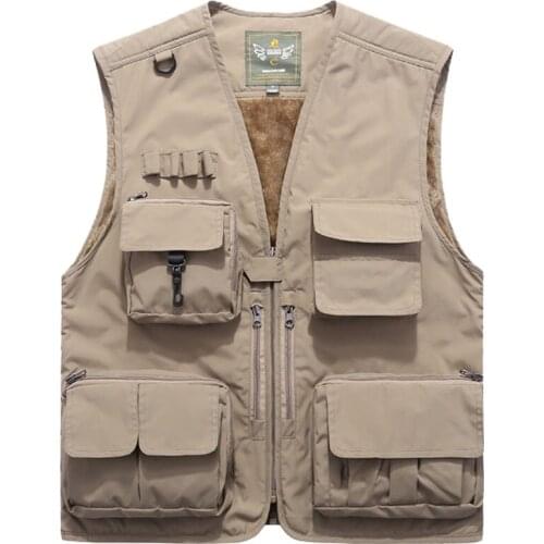 Outdoor Tactical Sleeveless Jacket Large Size 5Xl Men Multi-Pocket Winter Fleece Thicken Warm Vest Waistcoat Photography Fishing