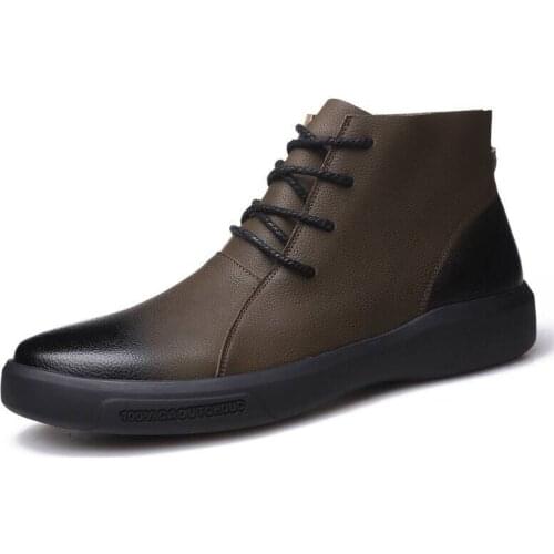 Green and Black Soft Leather Mens Boots Breathable Leather Winter Mens Boots Shoes Polished Cowhide Mens Flat Boots
