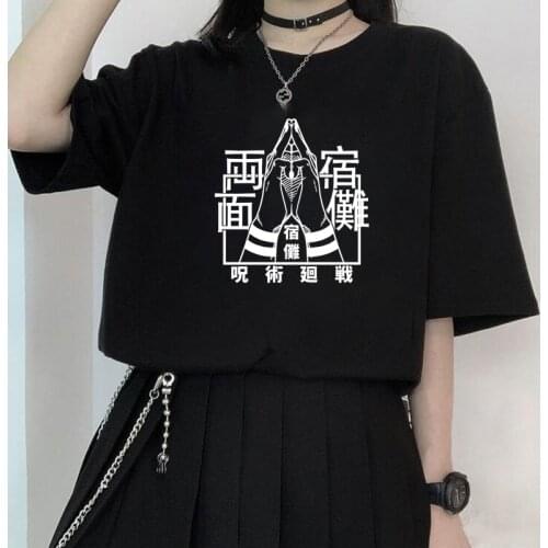 Harajuku Womens Tshirt Jujutsu Kaisen Anime Print Short Sleeve Tops Itadori Yuji Cool Graphic Unisex Streetwear Camisetas Mujer