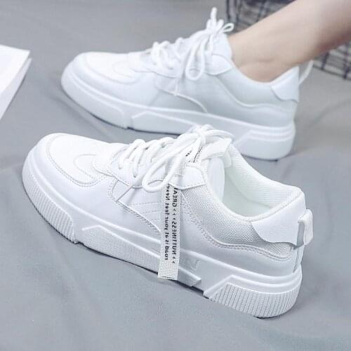 Women Vulcanized Shoes Casual Solid Color PU Shoes 2021 New Fashion Women Shoes Women Casual White Shoes Sports Shoes Women
