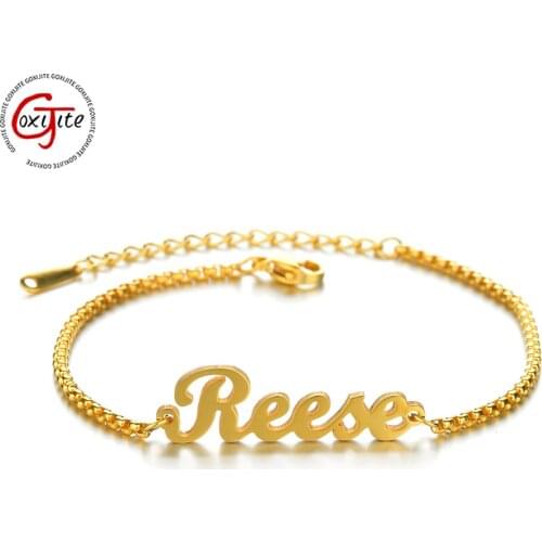 Goxijite Custom Name Bracelet For Women Baby Girl Personalized Stainless Steel Initial Letter Name Bangle Bracelets Jewelry Gift