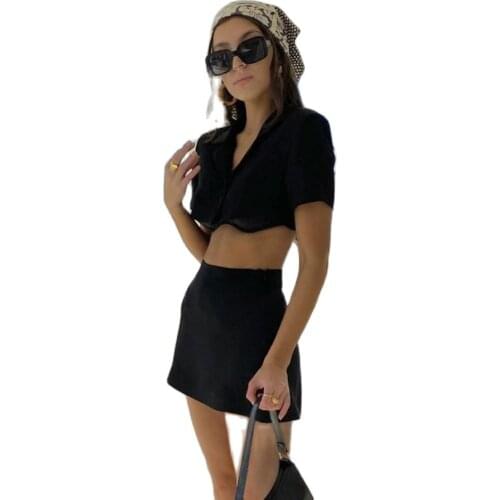 Women Sexy Party Yellow Mini Skirts Sets2021Summer Hollow Elastic Elegant 2 Piece Dress Sets Women Black Short Set with Skirts