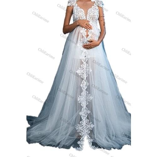 Ladies lace V-neck sexy photography see-through robe for pregnant women