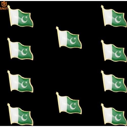 10PCS Pakistan Islamic Patriotic Flag Pins Gold Plated Metal Travel Bag Lapel Banner Pin Badge Broochs Unisex Jewelry Gift