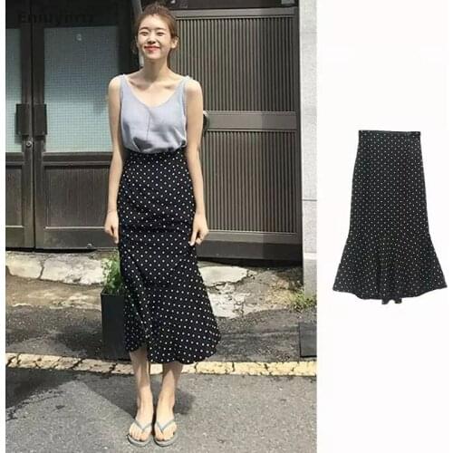 2021 Summer Women Cute Sweet Girls Dot Ruffled High Waist Long Skirts