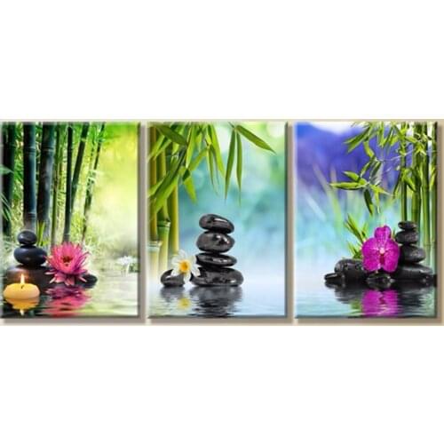 3pcs 5D Diamond Painting Bamboo, black stone lotus Diy 3D Cross Stitch Diamond Embroidery Rhinestone mosaic Set Wall art