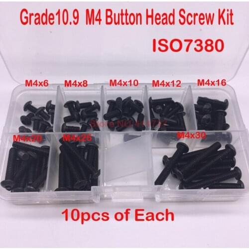 80pcs/lot ISO7380 Grade10.9 M4 Button Head Screw Kit length M4 *6mm to M4*30mm