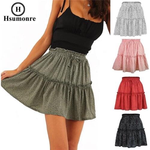 White Pleated Chiffon Big Wave Dot Skirt Womens Lace-up Elastic A-line Skirt Lotus Leaf Stitching Ladies High Wild Campus Style