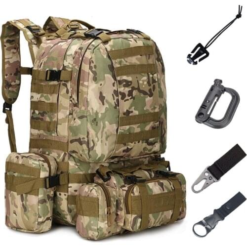 55L Large Tactical Bag Military Molle Backpack Army Camo Multifunction Outdoor Trekking Hiking Hunting Backpack Detachable