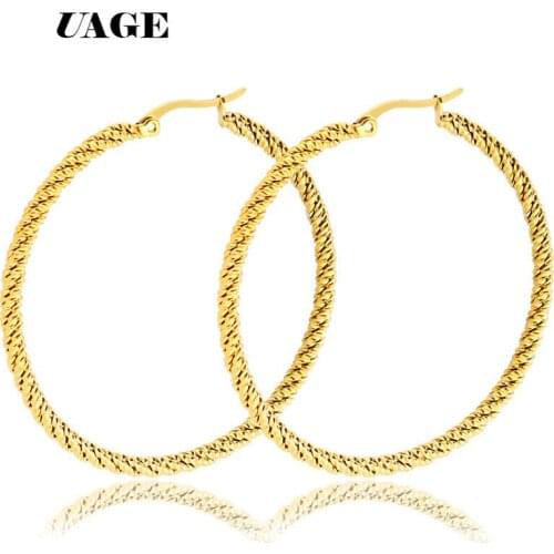 UAGE Gold Stainless Steel Big Circle Round Hoop Earrings Long Basketball Celebrity Creole Earrings Brincos Jewelry for Women
