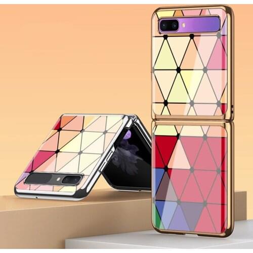 Z Flip Funda Case for Samsung Galaxy Z Flip 5G Case F7000 F7000N F7070 Colorful Plaid Tempered Glass Coque Phone Case Cover