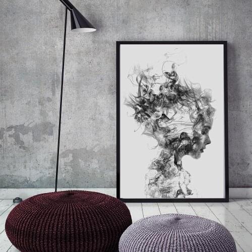 Black and white abstract woman print on canvas picture smoke art girl wall prints and posters bedroom home decor painting