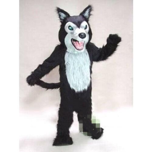 Black Wolf Husky Dog Fursuit Mascot Costume Suits Cosplay Party Dress Clothing Promotion Carnival Halloween Xmas Easter Adults