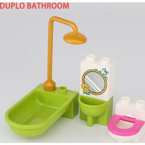 For Locking Big Size Blocks Bathroom Supplies Mirror Wash basin Model Toys Parts Gift For Children City Compatible Bricks
