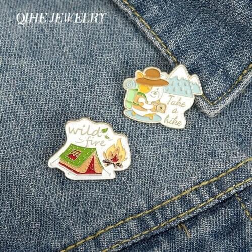Travel Cartoon Enamel Lapel Pins Wild fire Dog Take a hike Brooches Badges Fashion Pins Gifts for Friends Pins Jewelry Wholesale