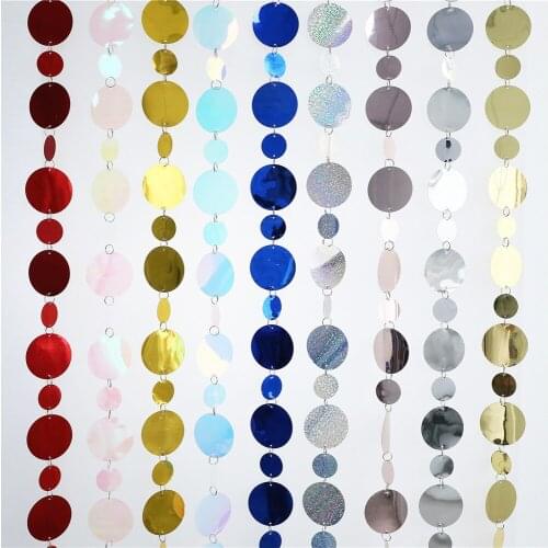 1m Double-Sided Mirror Sequin Wall Hanging Reflective Circle Garlands Long Birthday String Chain Wedding Party Banner Supplies