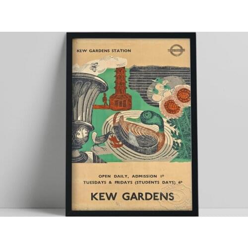 Edward Bawden Kew Gardens Design Poster, London Transport Underground Scenery Prints, Vintage Wall Art, British Trave Souvenir