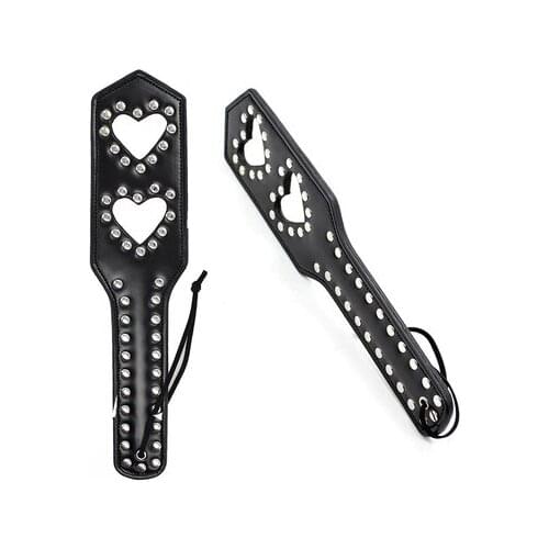Candiway PU Leather Rivets Hollow Heart-Shaped Handheld Hand Shot Erotic Toys For Men & Women SM Game