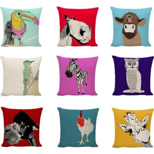 Hot Sale Zebra Buffalo Cushion Covers Giraffe Owl Donkey Cow Parrot Printed Car Home Decorative Girls Car Beds Throw Pillow Case