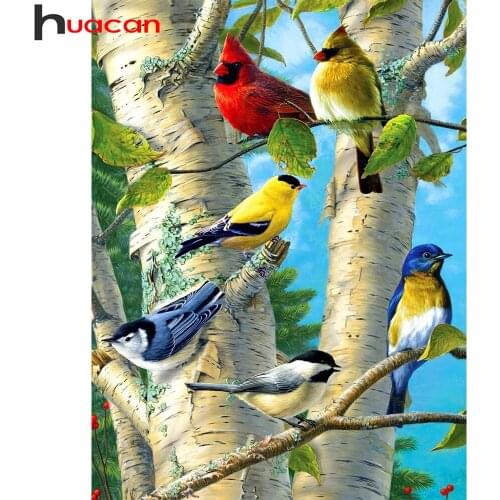 Huacan Full Square/round Diamond Painting Bird Tree DIY Decor Diamond Embroidery Mosaic Animal Wall Sticker Gift
