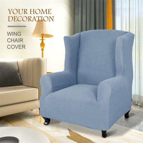 Twill Jacquard Sloping Arm King Back Chair Cover Elastic Armchair Wingback Wing Sofa Back Chair Cover Stretch Protector Blue