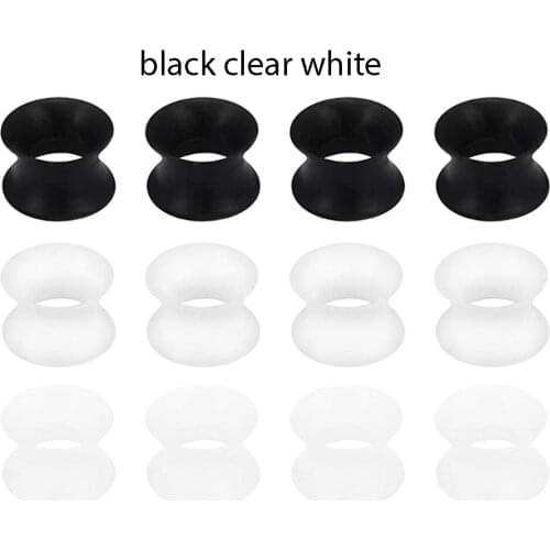 JUNLOWPY Black Clear White Silicone Hollow Flesh Tunnel Ear Plug Double Flared Earring Lobe Stretcher Gauges Piercing 100/200pcs
