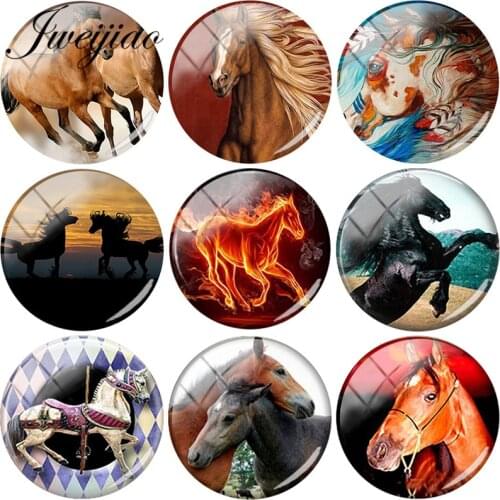 JWEIJIAO Running Horse Art Picture DIY Glass Cabochon 6 Sizes Round Dome Jewelry Findings For Pendant Earrings Bracelet Necklace