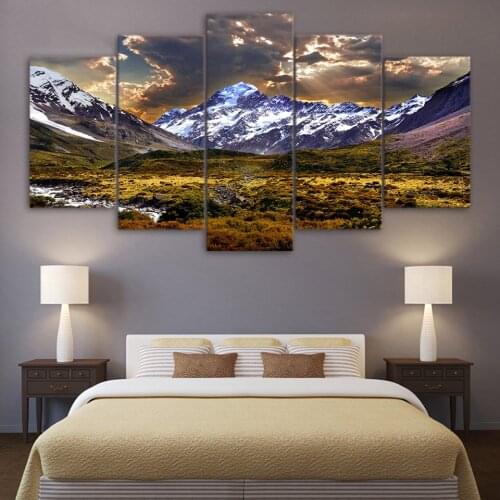 Painting Canvas Wall Art Picture Home Decor 5 Pieces Sky Ice Mountain Grassland Natural Landscape For Living Room Poster Frame