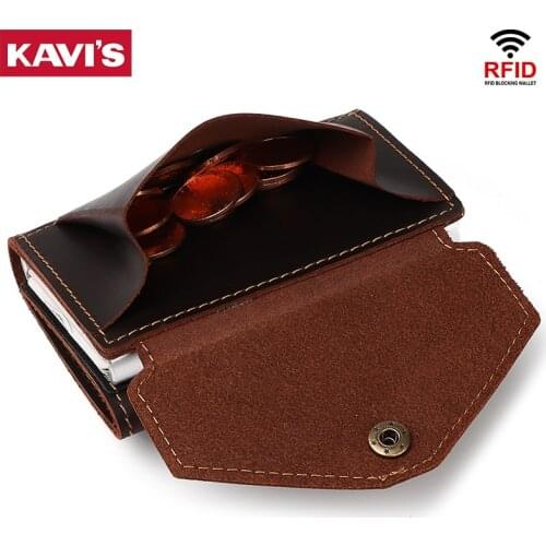 KAVIS RFID Credit Card Holder Wallet Men Women Metal RFID Vintage Aluminium Bag Crazy Horse Leather Bank Cardholder Case New