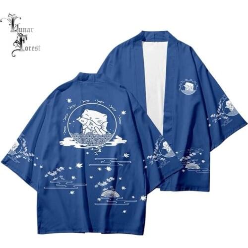 Cute Neko Blue Cat 3D Printing Japanese Kimono Haori Yukata Women/Men Fashion Summer Casual Cool Short Sleeve Streetwear