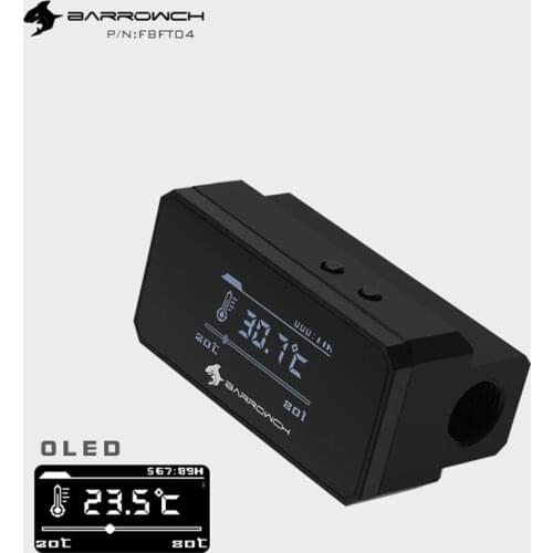 Barrow Water cooling OLED Digital Display Water Temperature Meter Double G1/4 High Temperature Alarm Water Cooler Fitting FBFT04