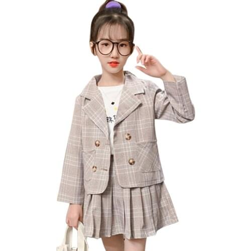 Children Clothes Plaid Jacket + Skirt Tracksuits For Girls Casual Style Tracksuit Girl Spring Autumn Tracksuit Kids