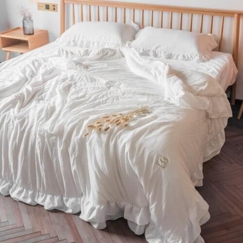 Summer Soft Breathable Washed Cotton Quilt Pure Color Comforter Flowers Print Throw Duvet Washed Throw Blanket Bedding