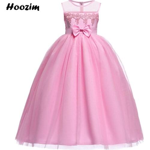 Pink Front Bow Elegant Pageant And Wedding Party Dress Girls 3 To 11 Years Formal Tulle Festive And Graduation Dresses Children